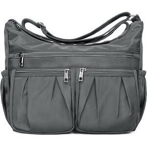 Women Grey-l Nylon Water Resistant Anti Theft Travel Crossbody Shoulder Bag